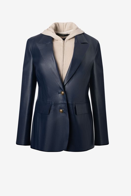Iris Setlakwe Leather Single Button Jacket With Hoodie
