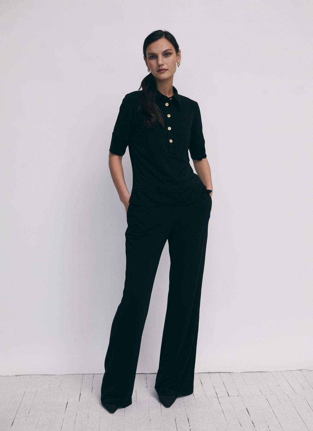 Iris Setlakwe Matte Jersey Polo W/ Solid Rib
