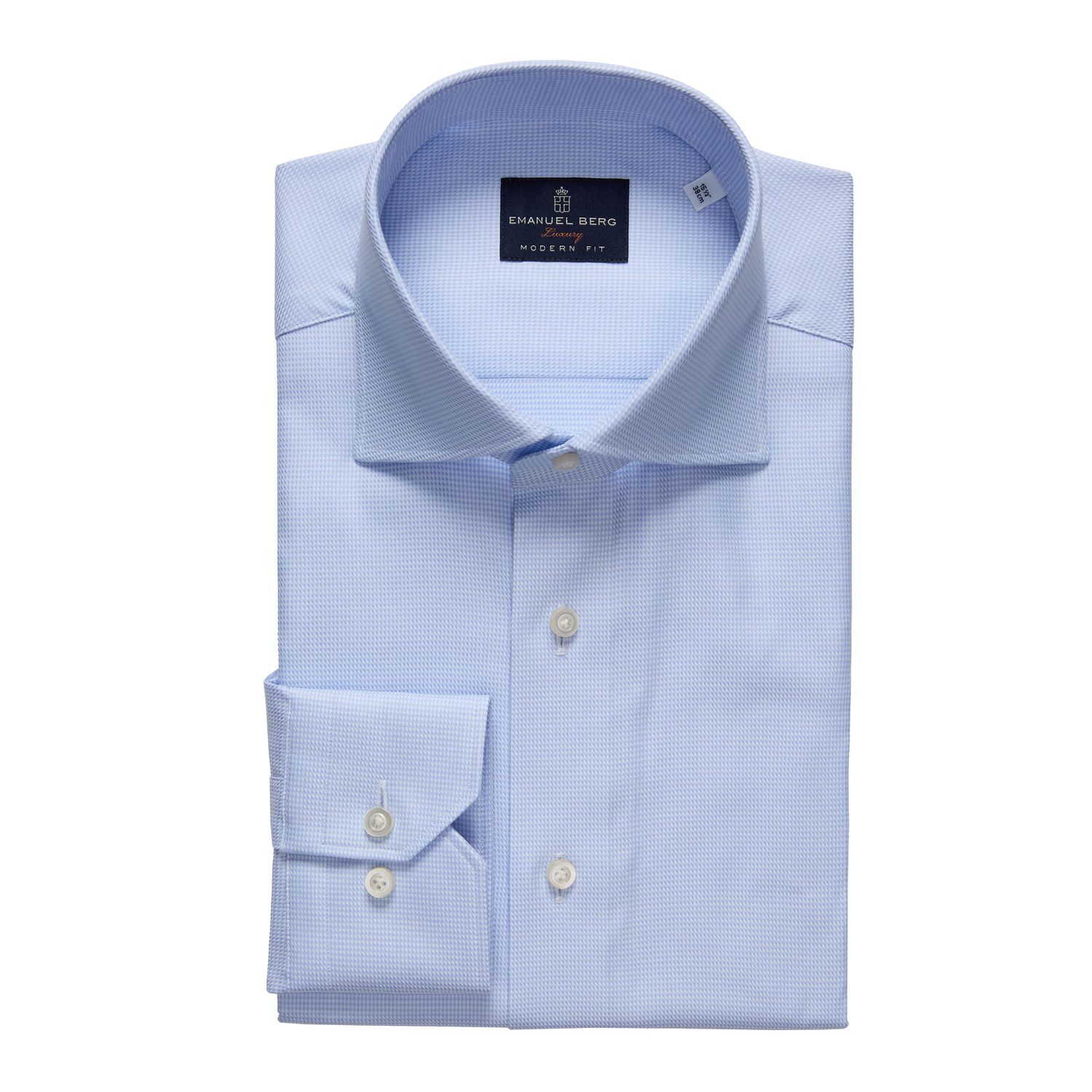 Emanuel Berg Performance Yarn Box Print Dress Shirt, Color: Light Blue, Size: 38