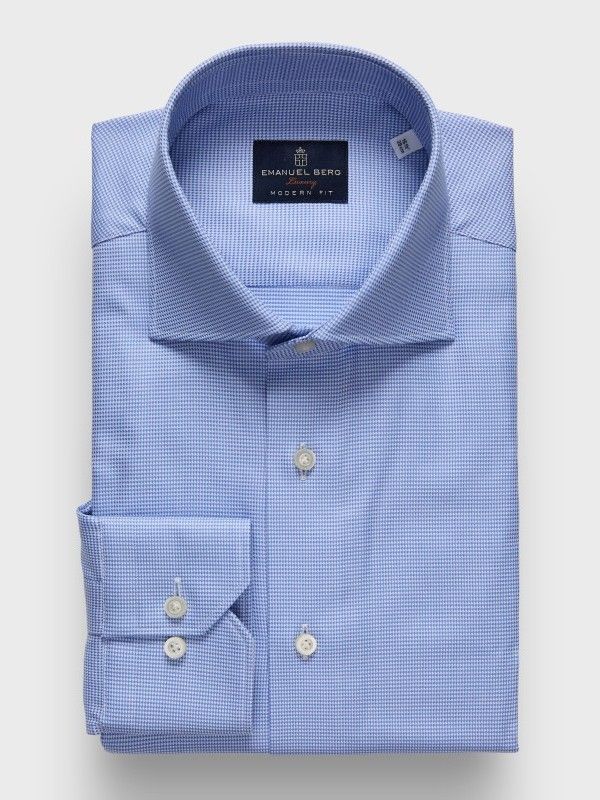 Emanuel Berg Performance Yarn Box Print Dress Shirt, Color: Blue, Size: 38