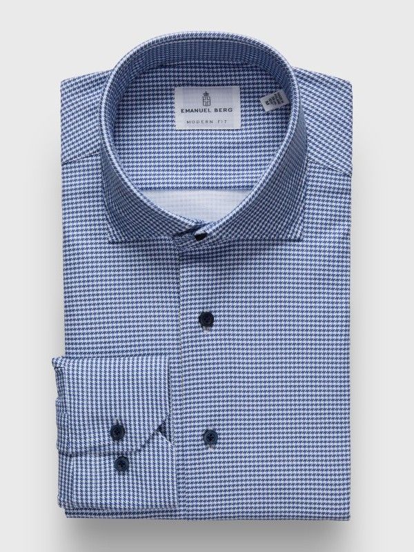 Emanuel Berg Modern Fit Stretch Knit Print 4Flex Shirt, Color: Bright Blue/Black, Size: 38