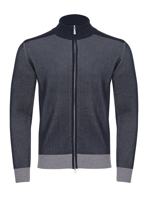 Emanuel Berg Full Zip Two-Tone Cardigan