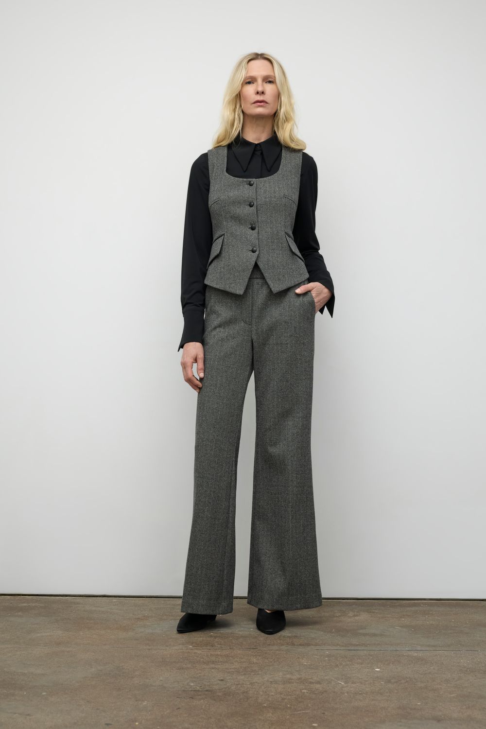 Iris Setlakwe Chevron Knit Vest w/ Leather Detail