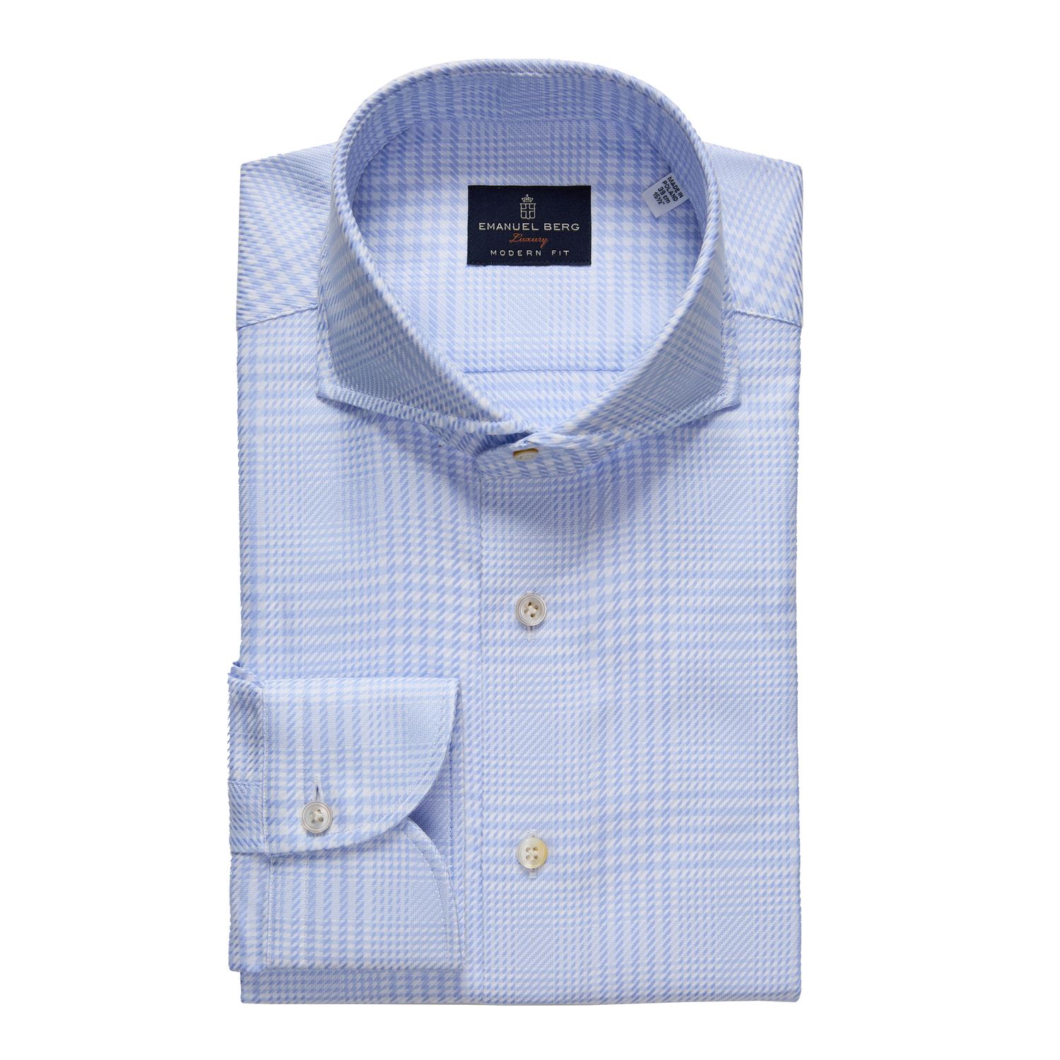 Emanuel Berg Prince of Wales Twill Dress Shirt, Color: Bright Blue, Size: 38