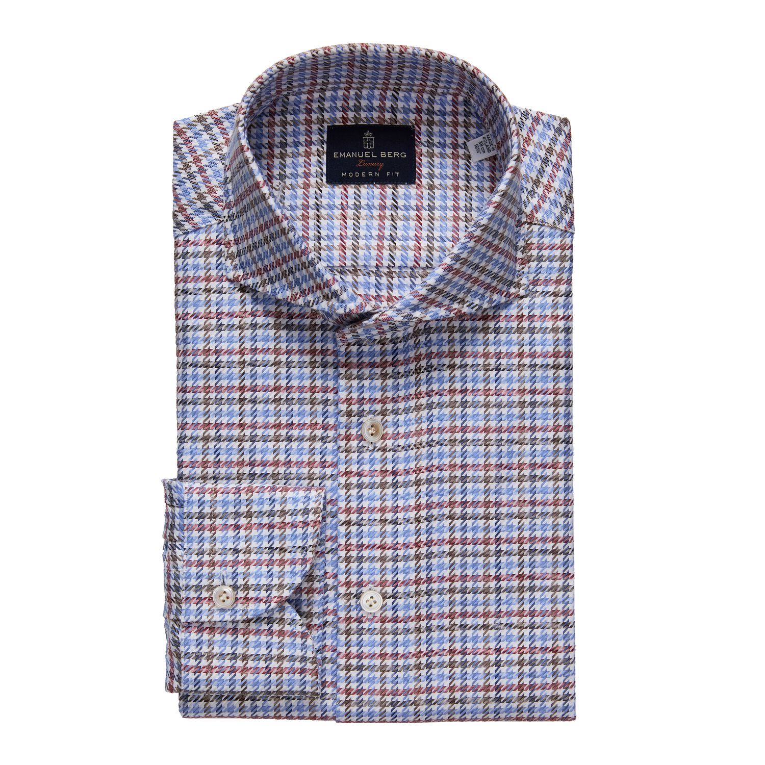 Emanuel Berg Houndstooth Twill Dress Shirt, Color: Bright Red/Blue, Size: 38