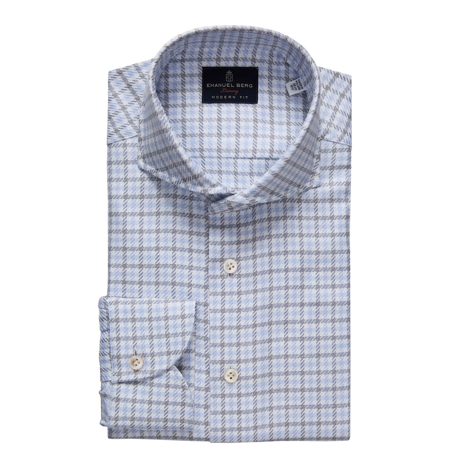Emanuel Berg Modern Fit Checked Twill Dress Shirt, Color: Bright Blue, Size: 40