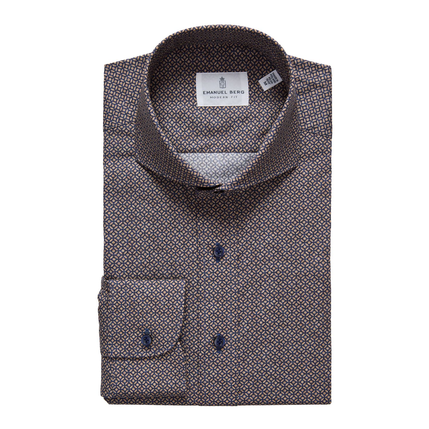 Emanuel Berg Poplin Stretch Sport Casual Shirt, Color: Brown, Size: 40