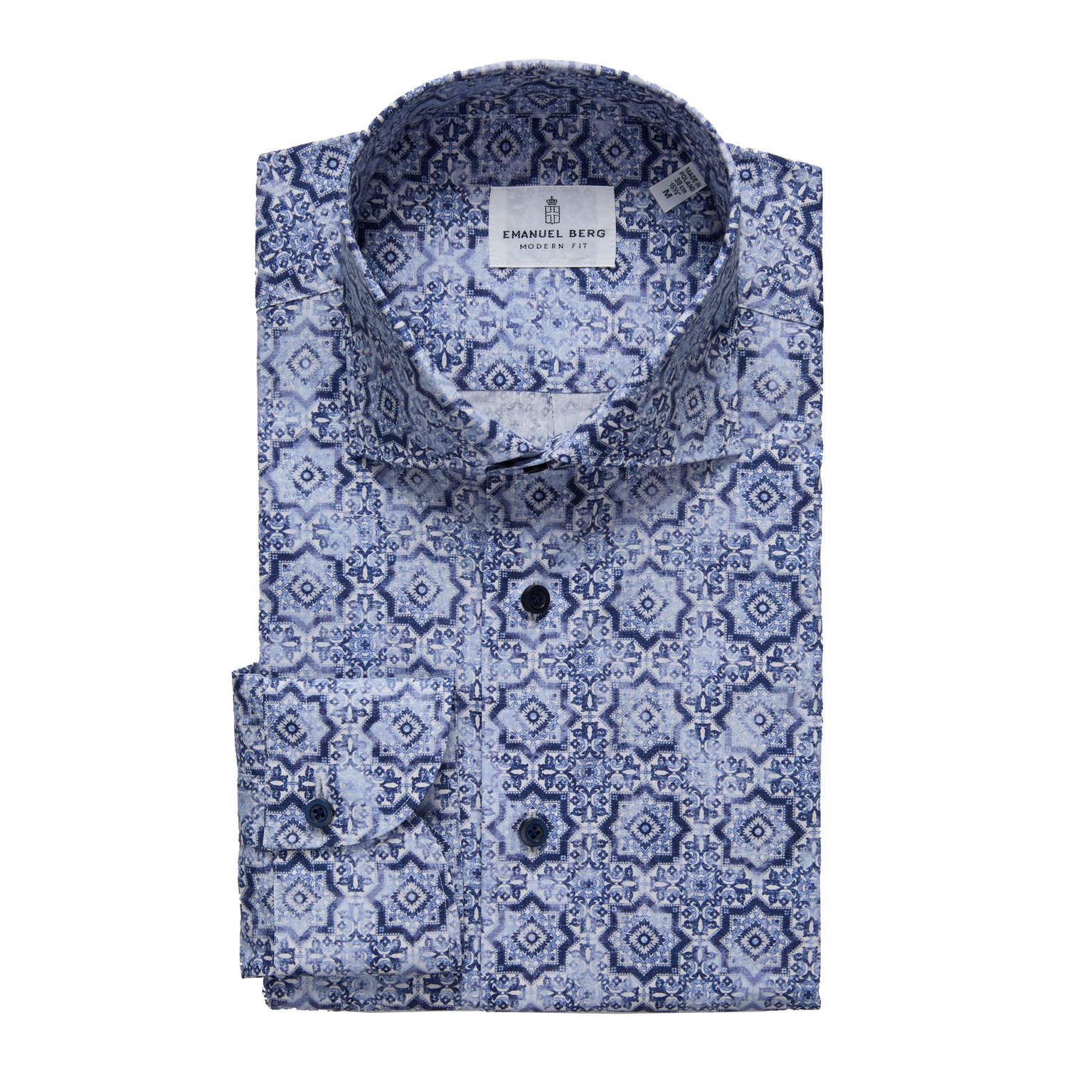 Emanuel Berg Poplin Casual Stretch Shirt, Color: Blue, Size: 40