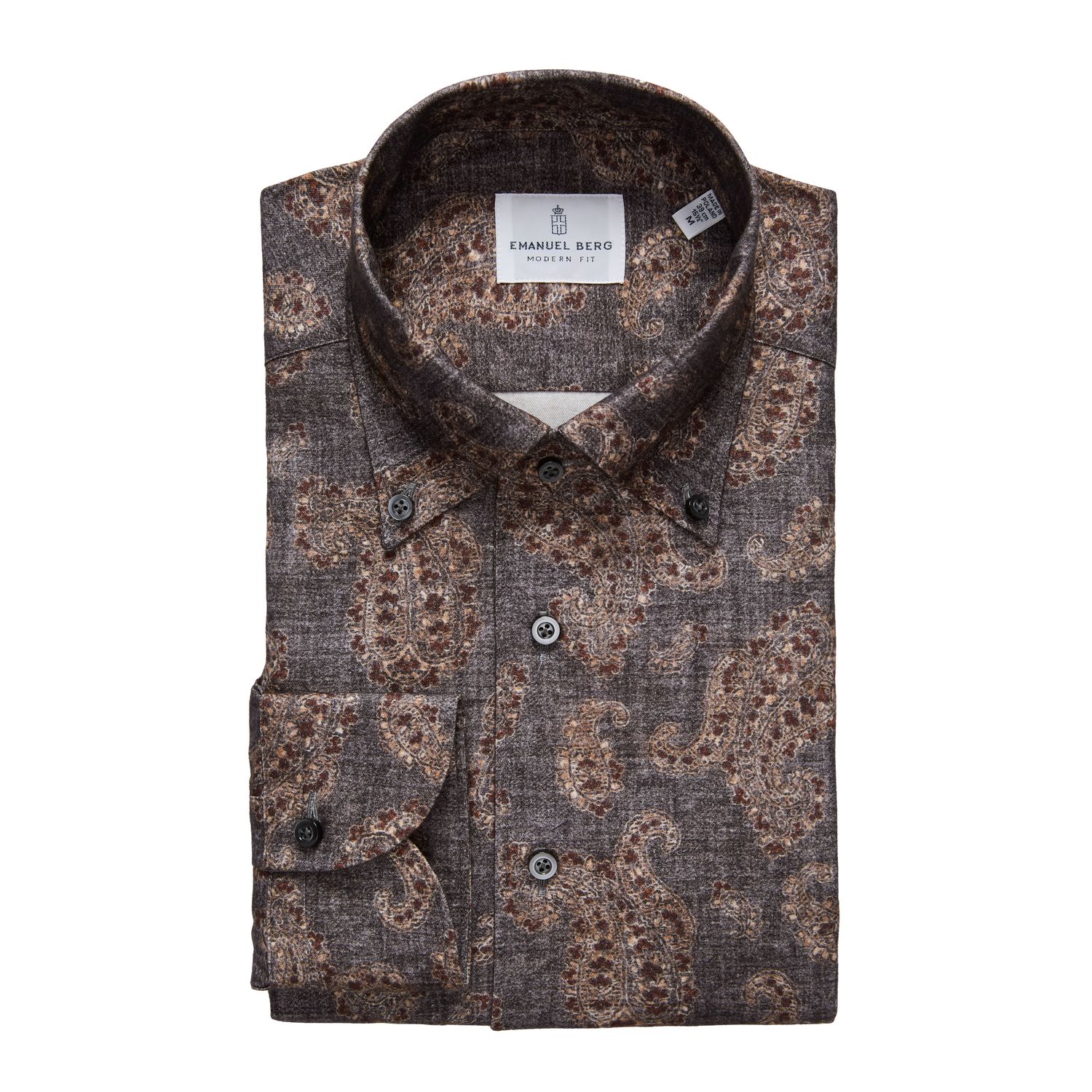 Emanuel Berg Modern Cotton Luxe Flannel Paisley Shirt, Color: Dark Grey/Brown, Size: 40