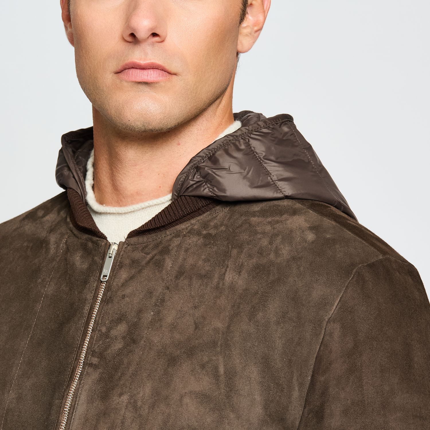 Luciano Barbera Hooded Suede Bomber