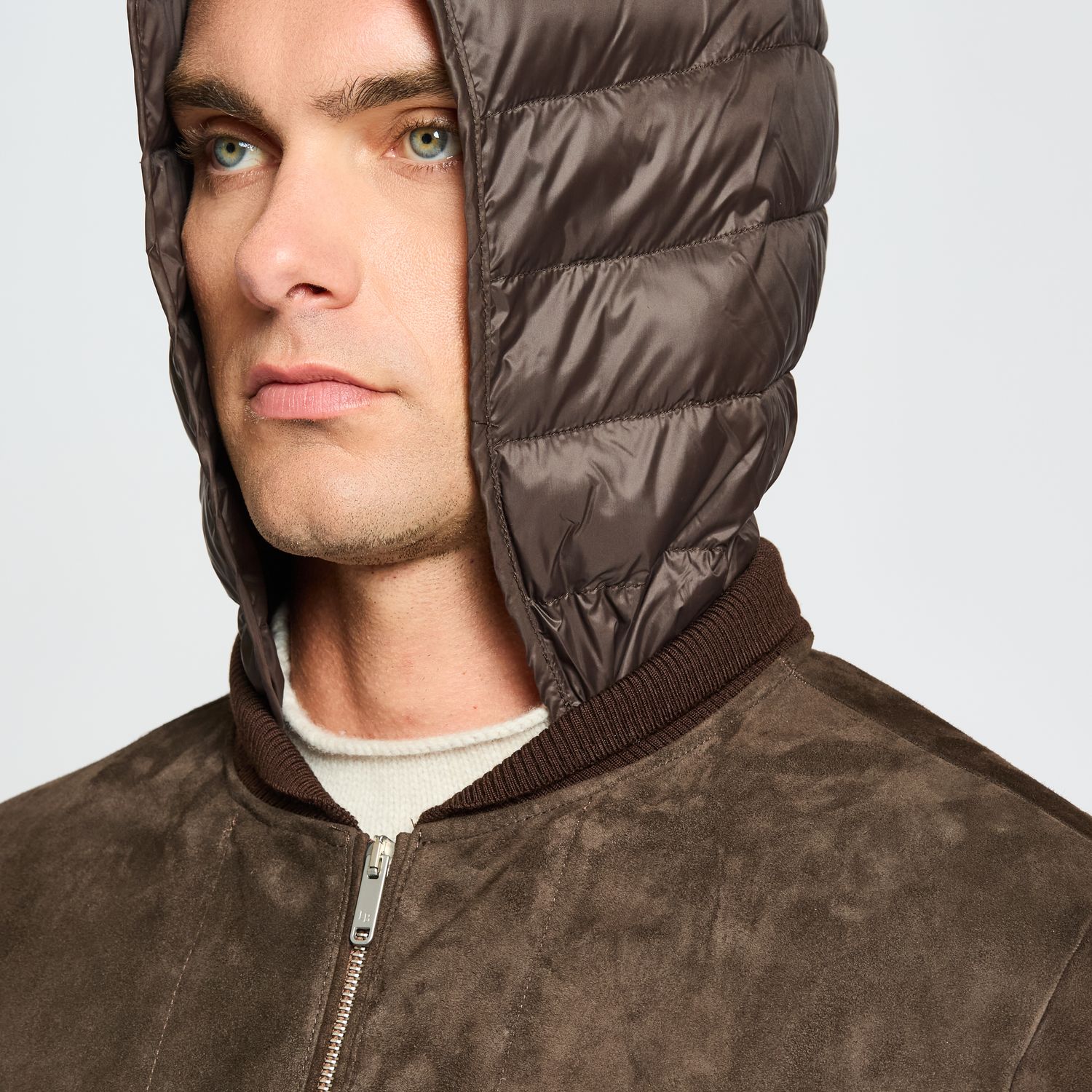 Luciano Barbera Hooded Suede Bomber