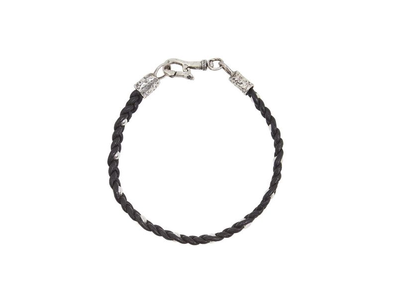 John Varvatos Woven Leather Bracelet w/ Silver Beads