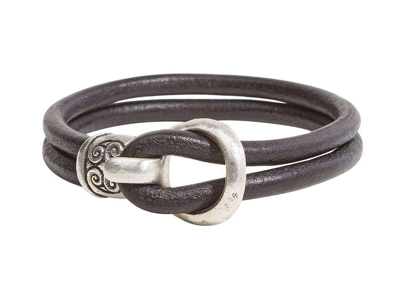 John Varvatos Waxed Leather Double Strand Bracelet w/ Silver Clasp