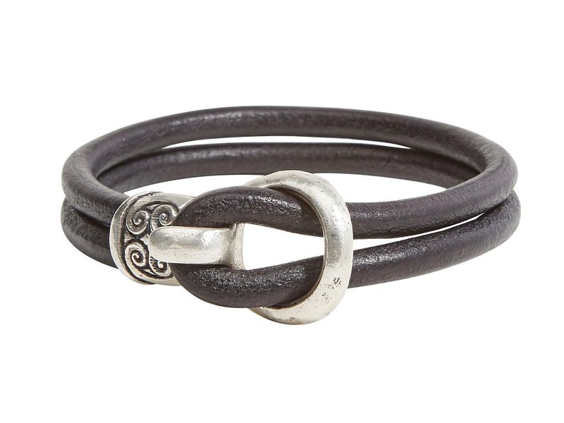 John Varvatos Waxed Leather Double Strand Bracelet w/ Silver Clasp