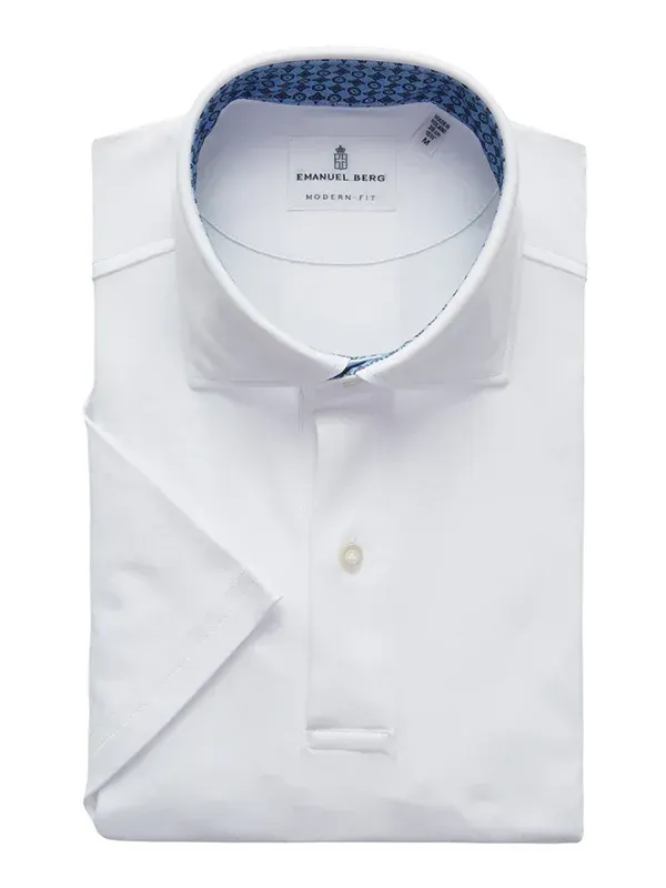 Emanuel Berg Modern Fit Contrast Collar  Solid 4Flex Polo Shirt
