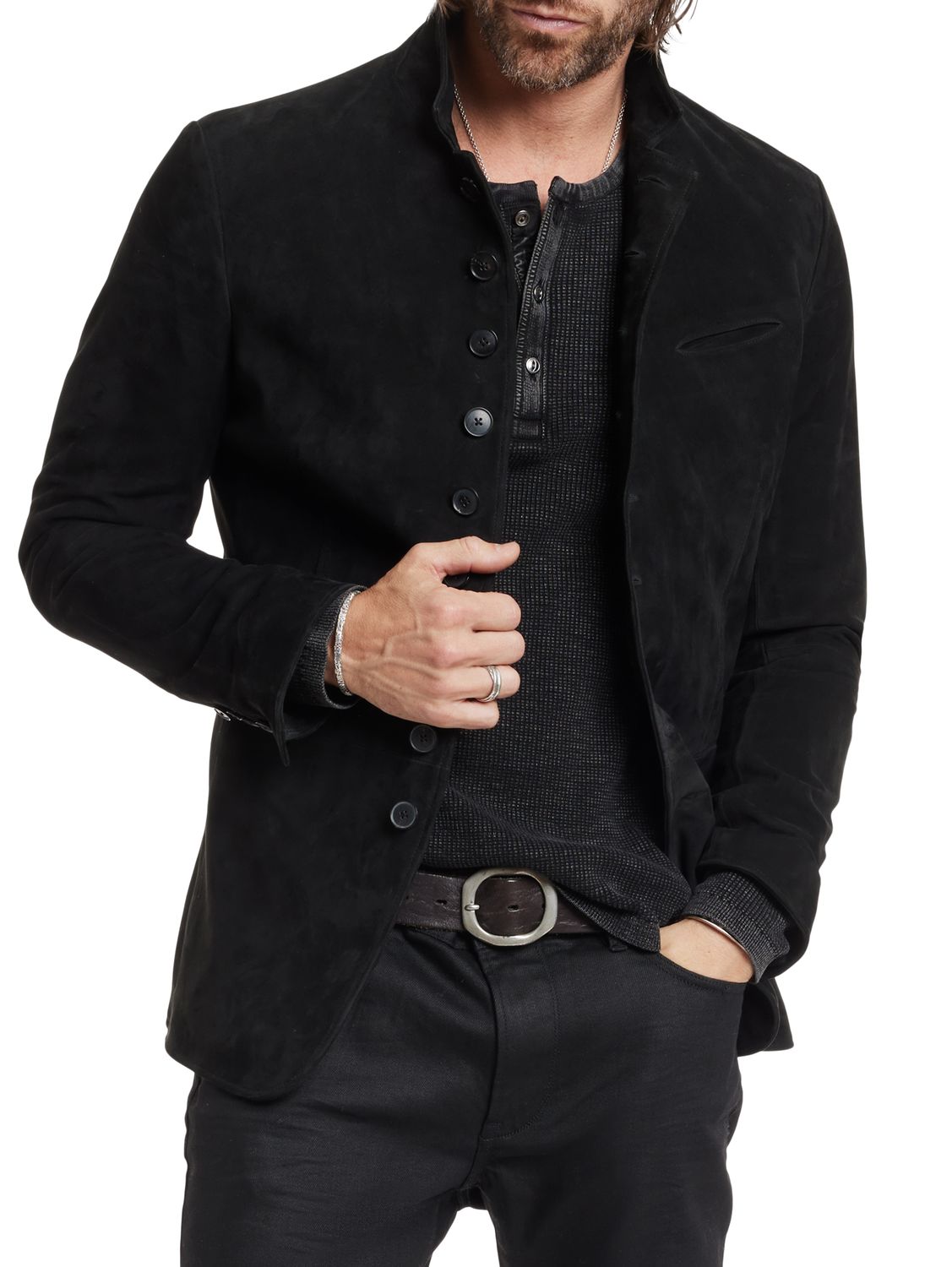 John Varvatos Woodward Suede Multi Button Jacket