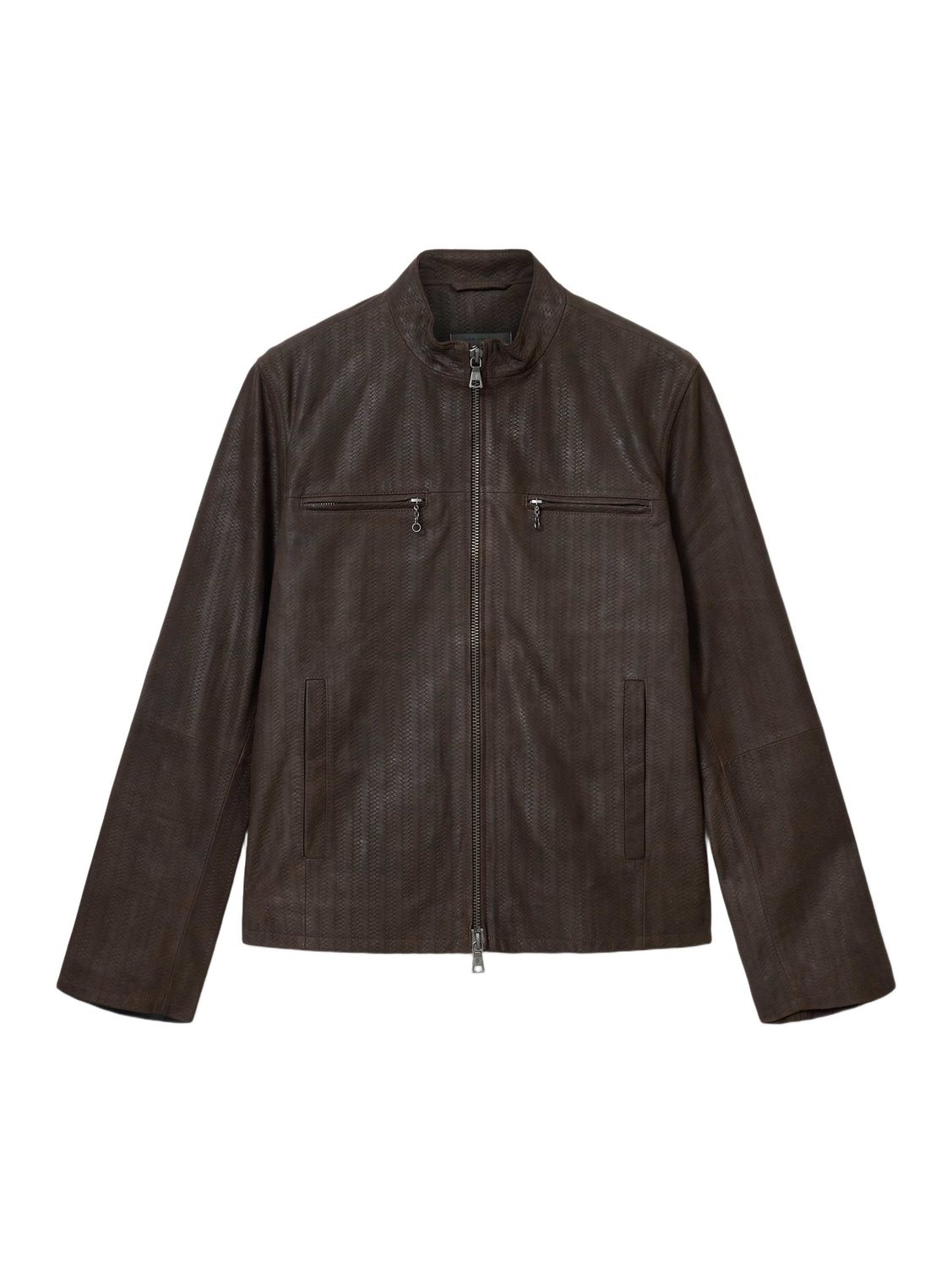 John Varvatos Damien Plated Leather Cafe Racer Jacket