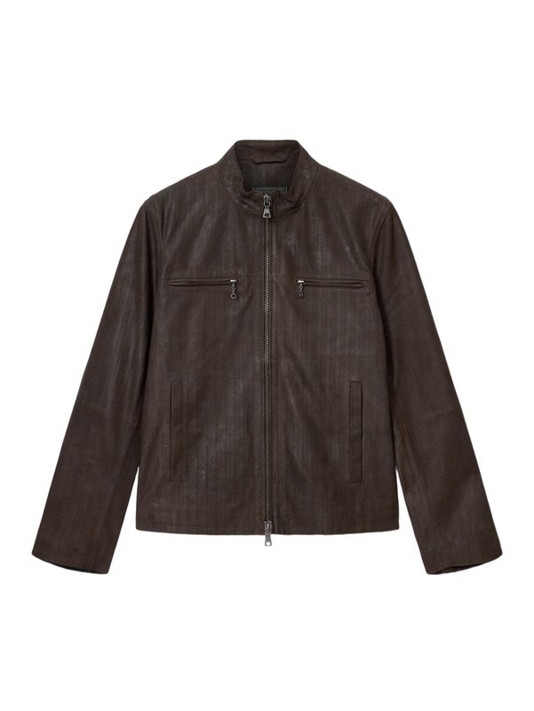 John Varvatos Damien Plated Leather Cafe Racer Jacket