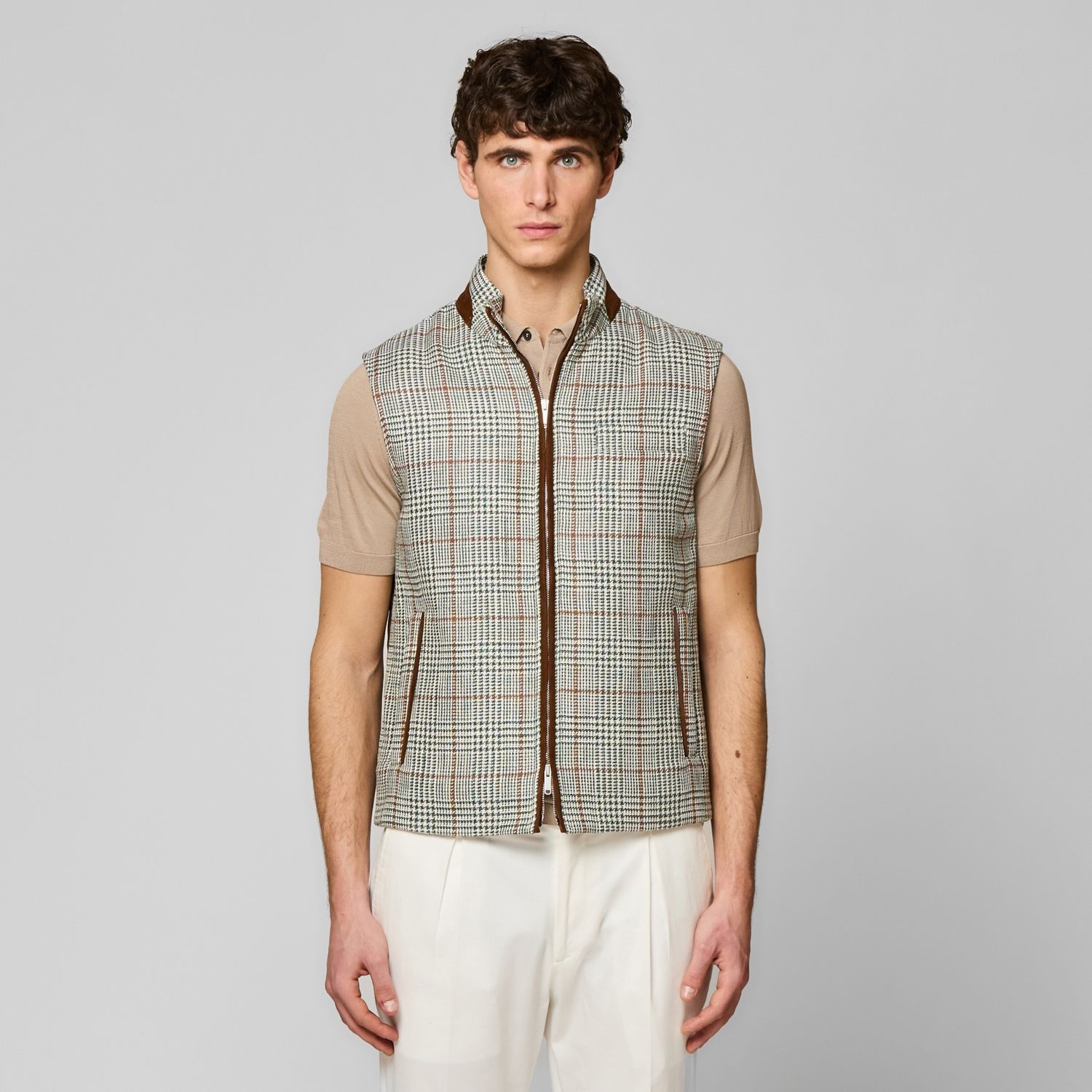 Luciano Barbera Fabric Vest w/ Suede Back