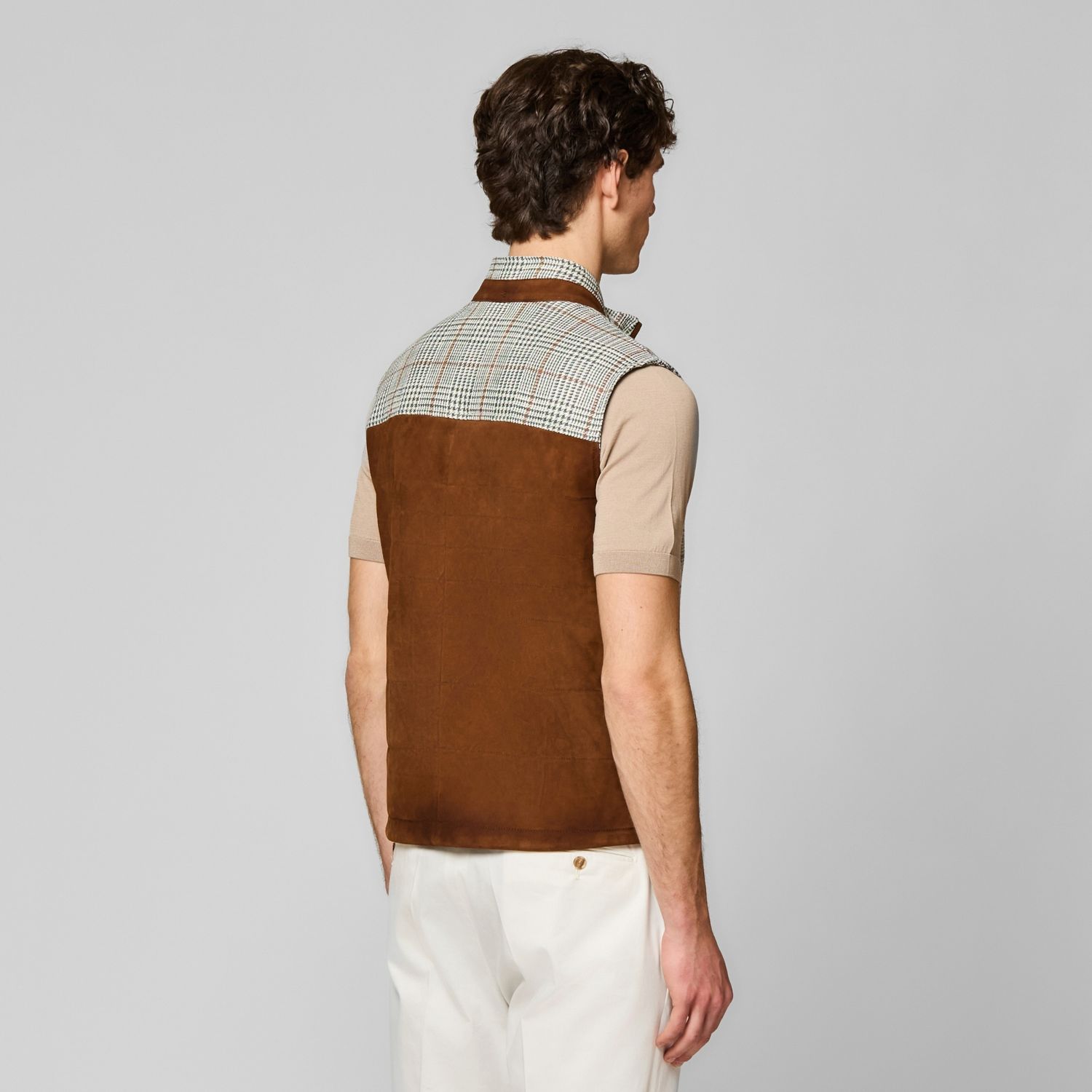 Luciano Barbera Fabric Vest w/ Suede Back