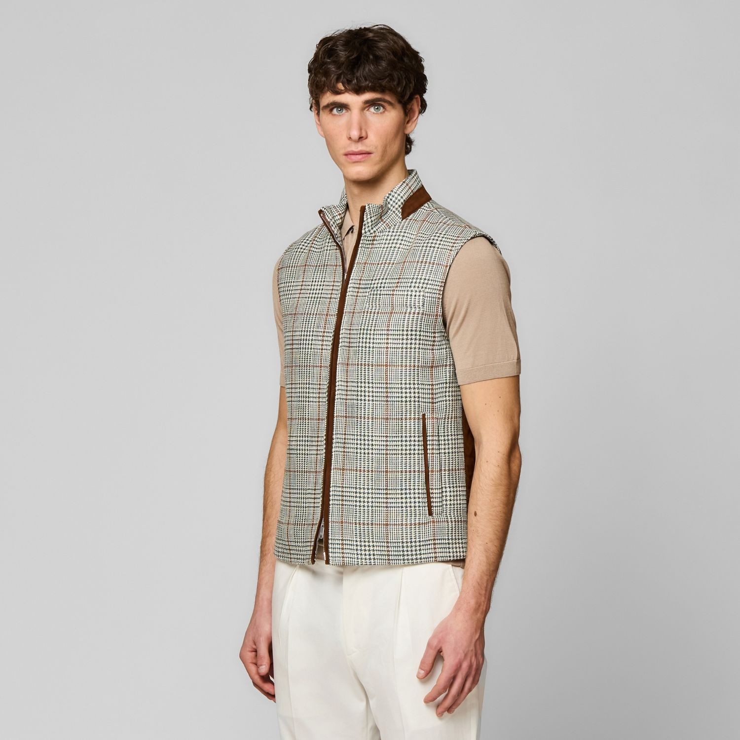Luciano Barbera Fabric Vest w/ Suede Back