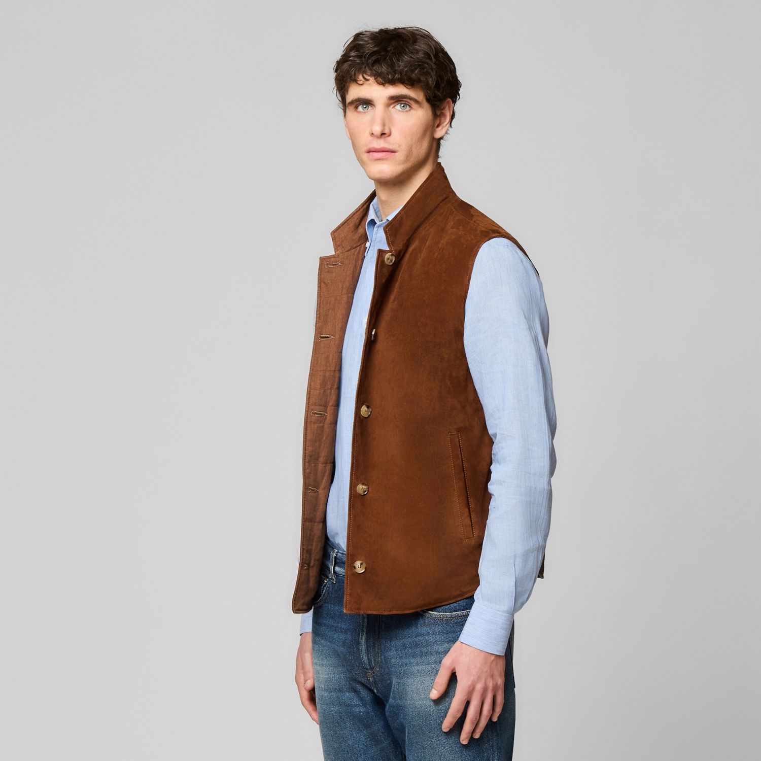 Luciano Barbera Suede/Linen Reversible Vest