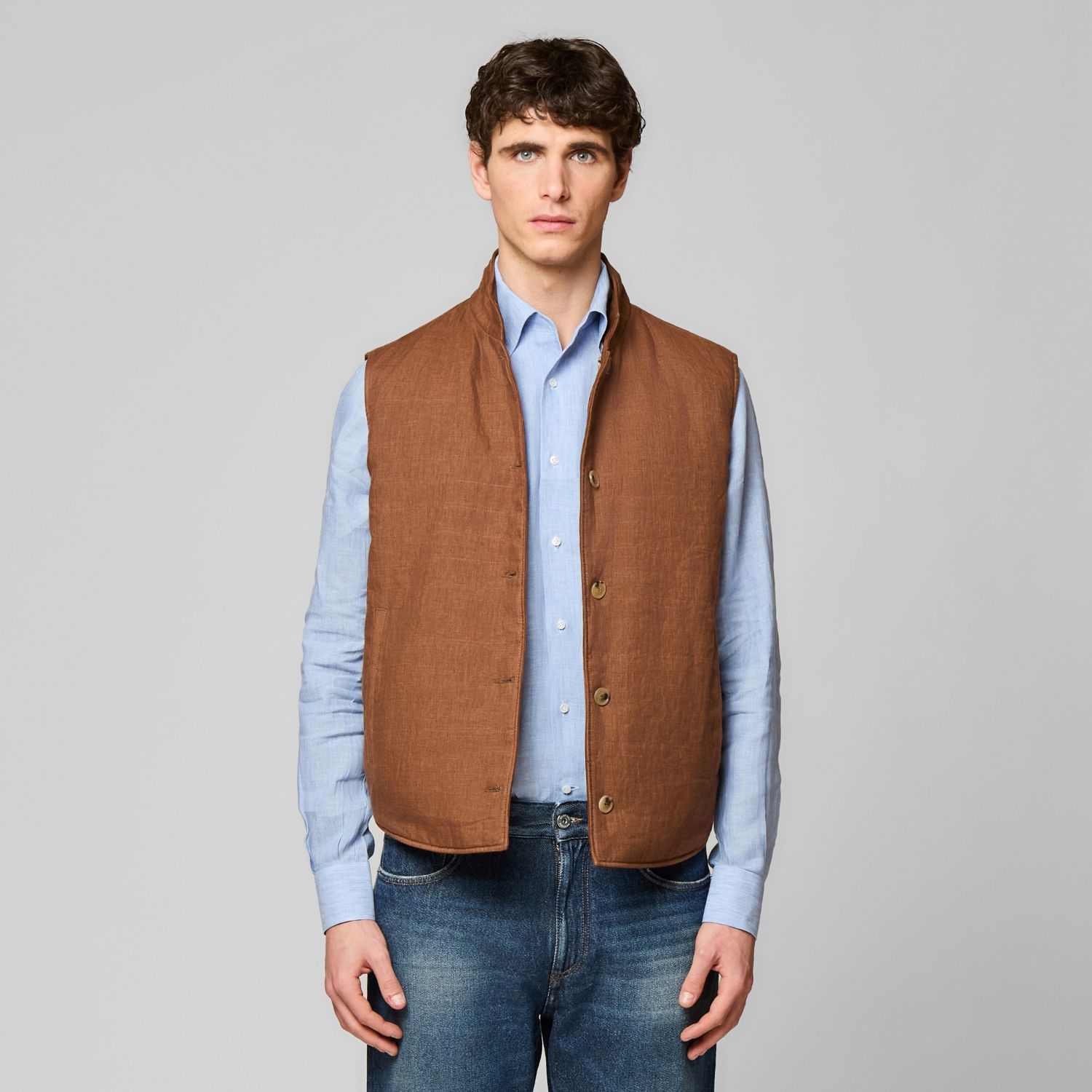 Luciano Barbera Suede/Linen Reversible Vest