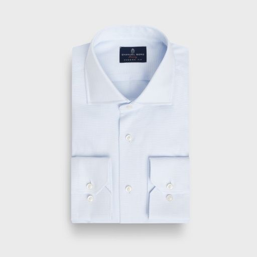 Emanuel Berg Solid Cotton Twill  Natural Stretch Yoga Dress Shirt, Color: Light Pastel Blue, Size: 38