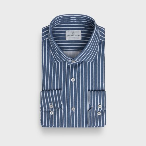 Emanuel Berg 4 Flex Textured Striped Shirt, Color: Navy, Size: 38