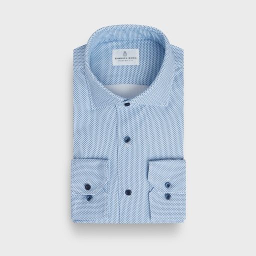 Emanuel Berg 4 Flex Woven Print Shirt, Color: Medium Blue, Size: 38