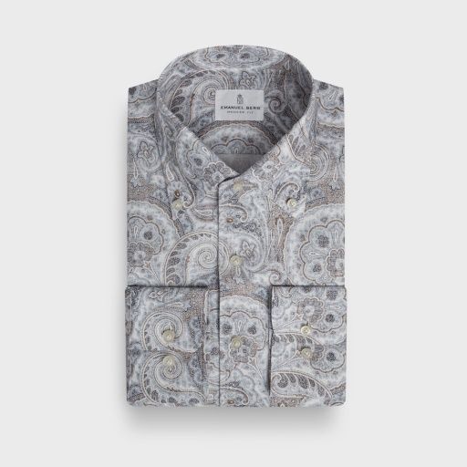 Emanuel Berg Paisley Cotton Luxe Dobby Casual Shirt, Color: Brown, Size: 41