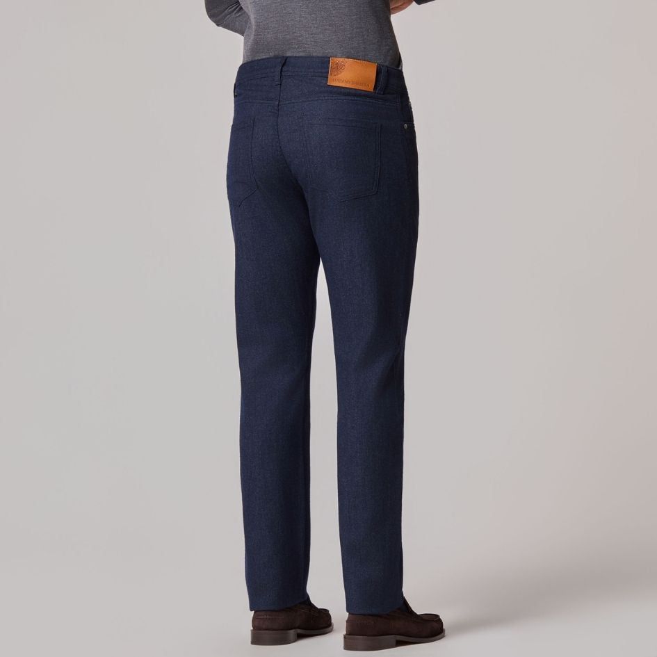 Luciano Barbera Denim Effect Wool Cotton Five Pocket