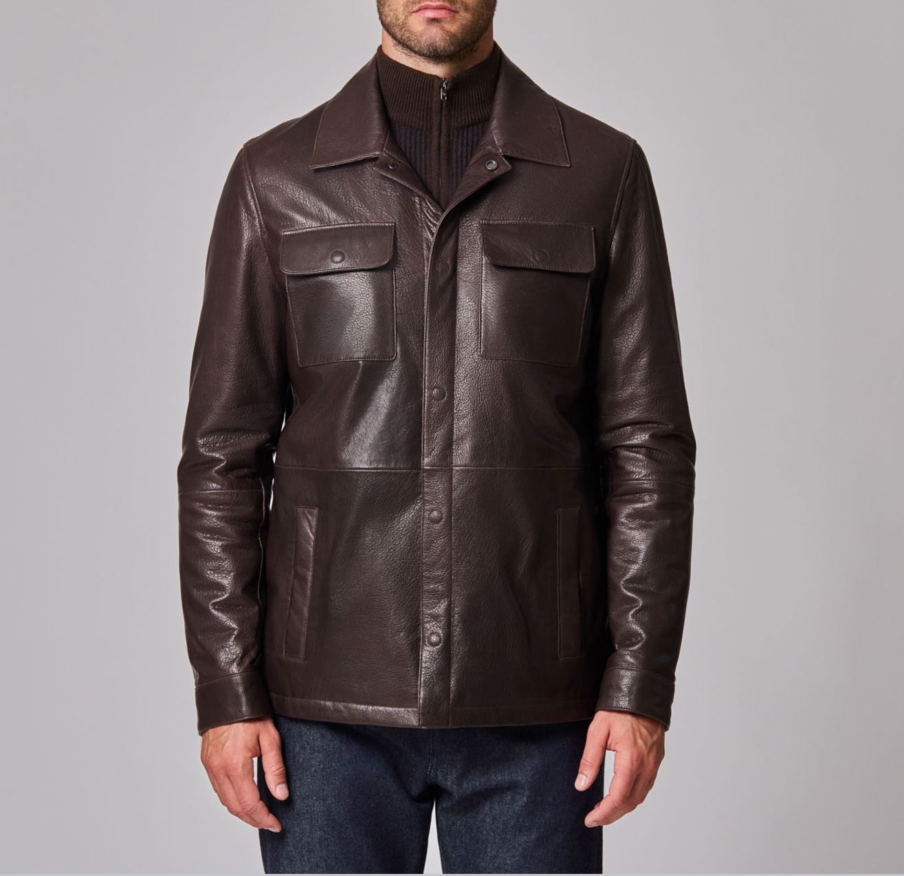 Luciano Barbera Tumbled Leather Shirt Jacket