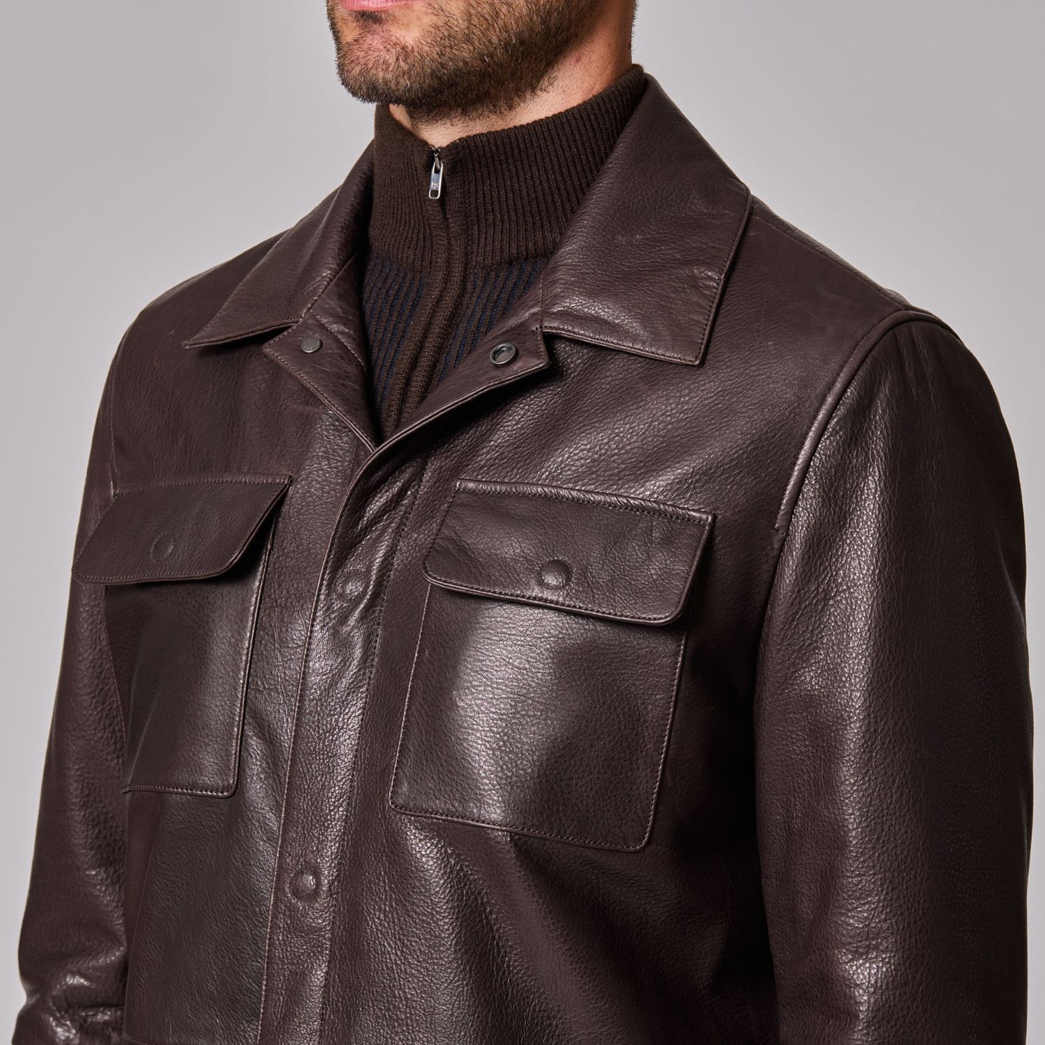 Luciano Barbera Tumbled Leather Shirt Jacket