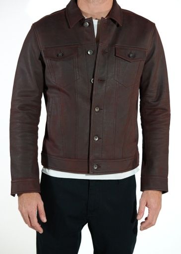 John Varvatos Andrew Burnished Suede Trucker, Color: Oxblood, Size: 48