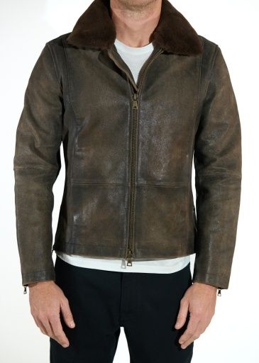 John Varvatos Coley Leather Jacket W/ Removable Collar, Color: Dark Brown, Size: 48