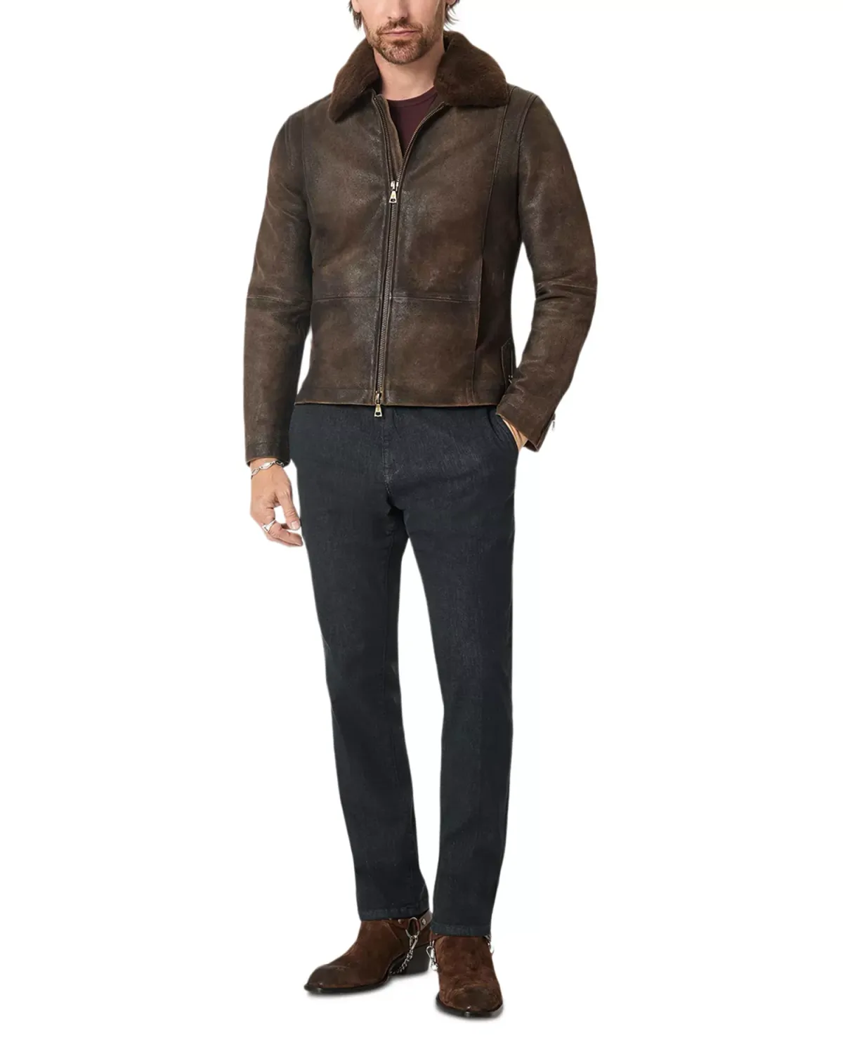 John Varvatos Coley Leather Jacket W/ Removable Collar