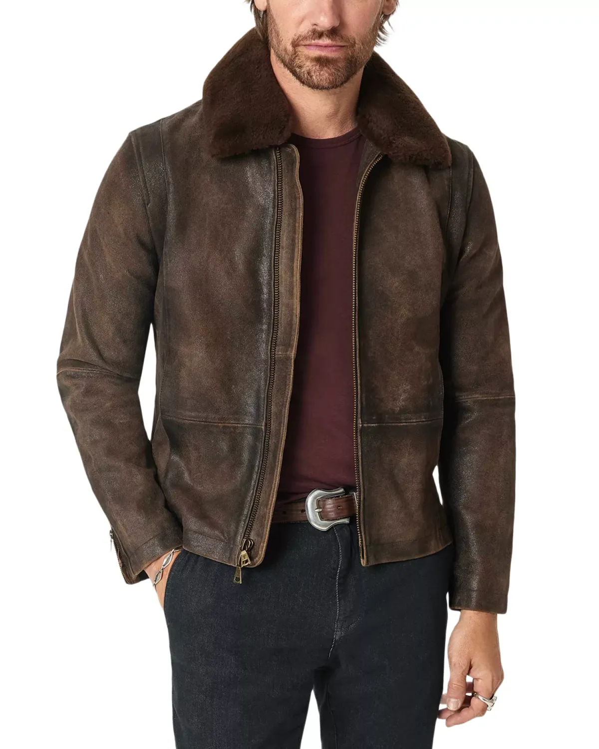 John Varvatos Coley Leather Jacket W/ Removable Collar