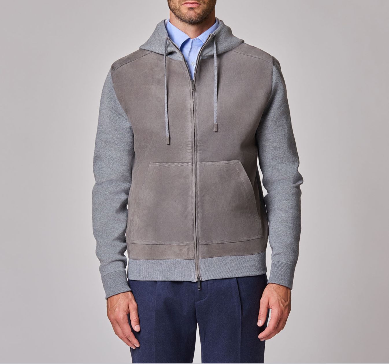 Luciano Barbera Mixed Media Suede Front Hoodie