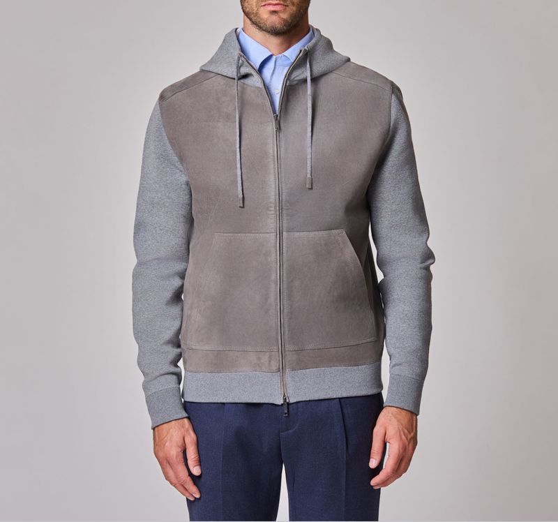 Luciano Barbera Mixed Media Suede Front Hoodie
