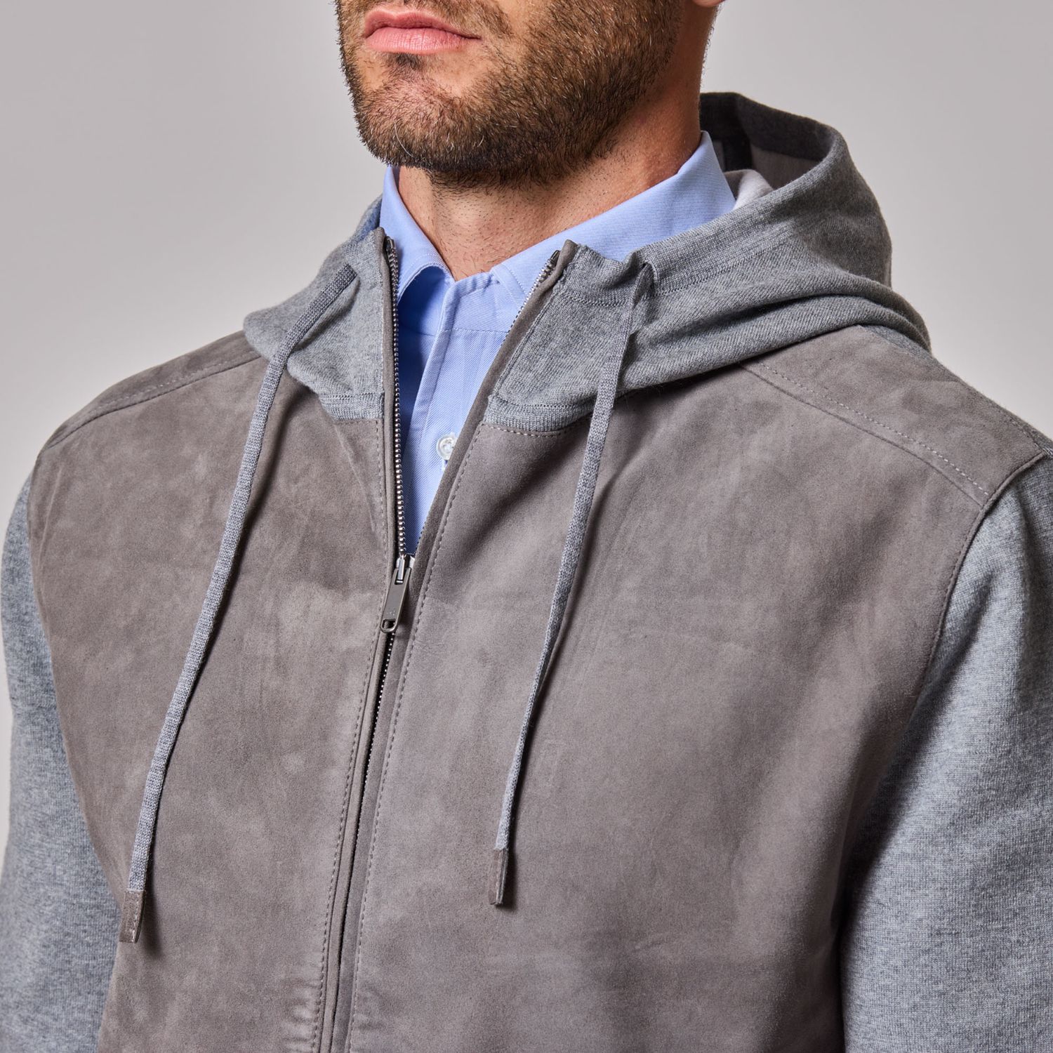 Luciano Barbera Mixed Media Suede Front Hoodie
