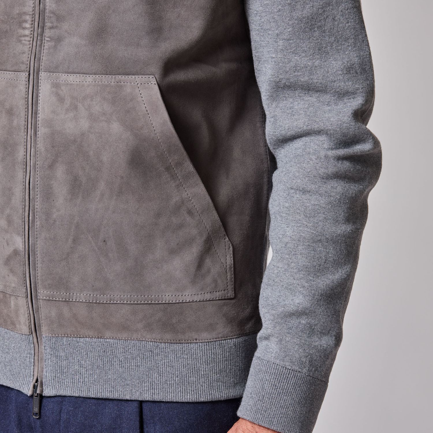 Luciano Barbera Mixed Media Suede Front Hoodie