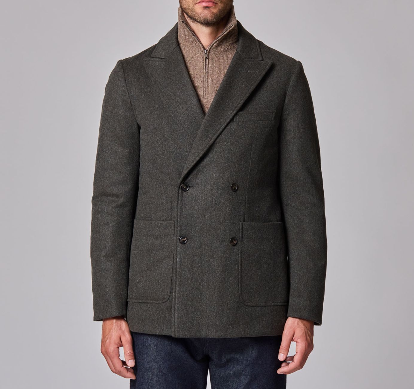 Luciano Barbera Wool Cashmere Mixed Media Peacoat