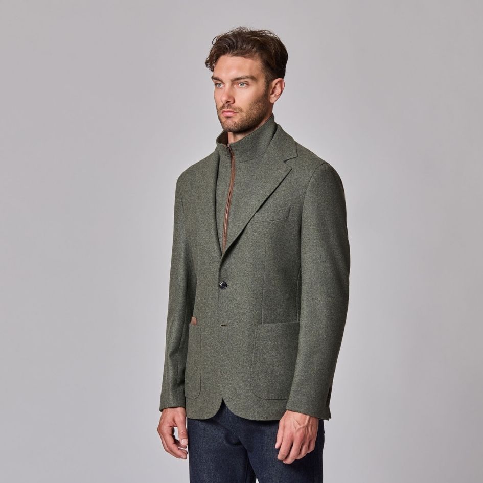 Luciano Barbera Wool Jersey  Amalfi Jacket w/ Zip Chest