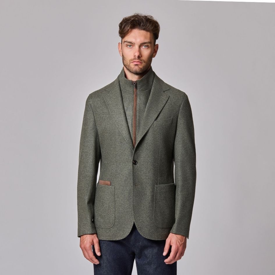 Luciano Barbera Wool Jersey  Amalfi Jacket w/ Zip Chest