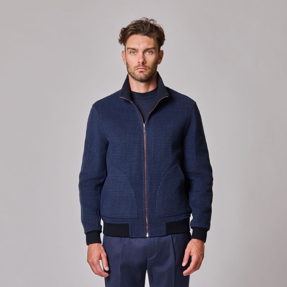 Luciano Barbera Reversible Plaid Wool Bomber