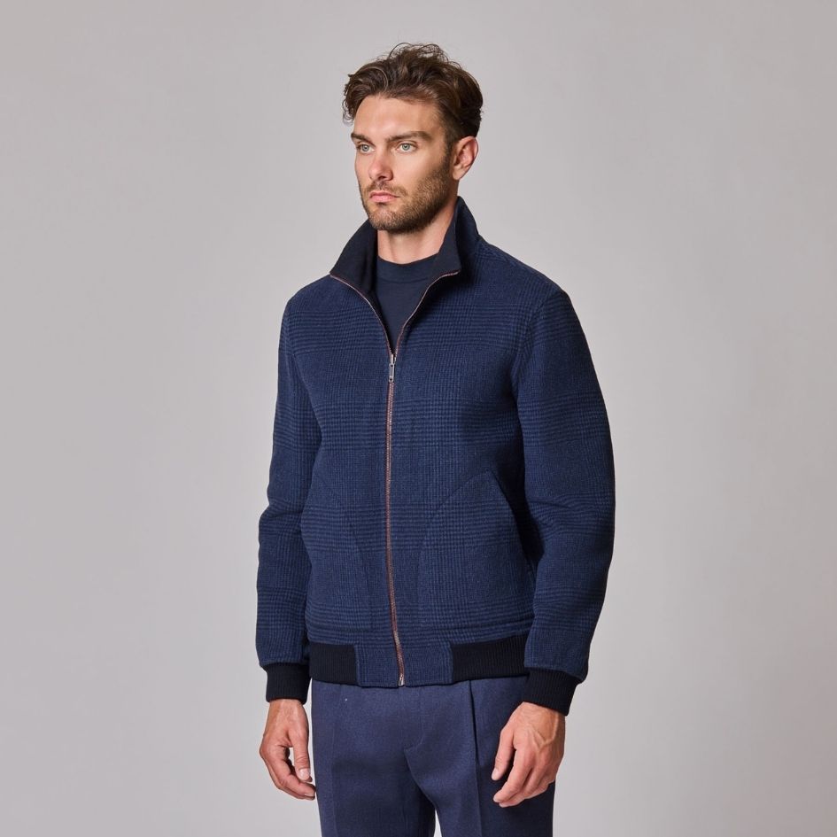 Luciano Barbera Reversible Plaid Wool Bomber
