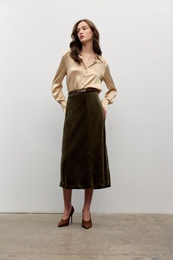 Iris Setlakwe Corduroy A-Line Skirt, Color: Olive, Size: 0