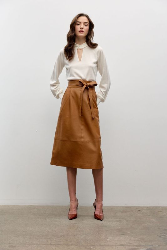 Iris Setlakwe Pleated Front A-Line Lamb Leather Skirt