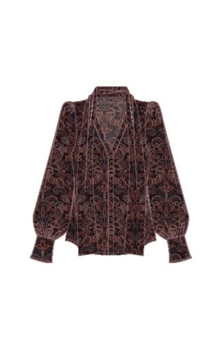 Iris Printed Long Sleeve Chiffon Blouse, Color: Brown Multi, Size: 2